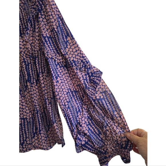 Banjanan Margot Boho Floral Ruffle Blouse In Blue Pink Small Long Sleeve - Picture 4 of 11